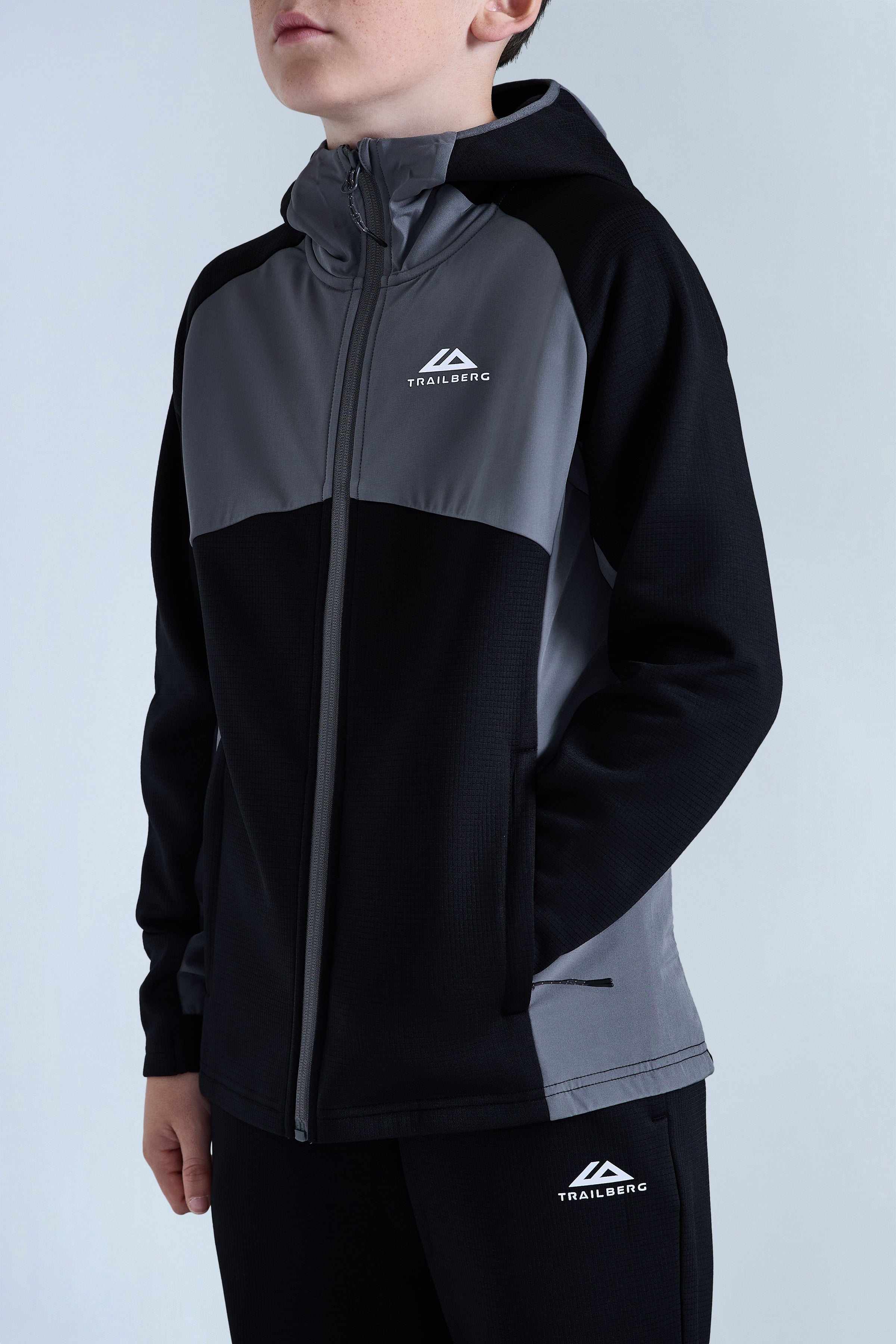 Boys Ice Gridded Fleece Hood - Black/Urban Smoke