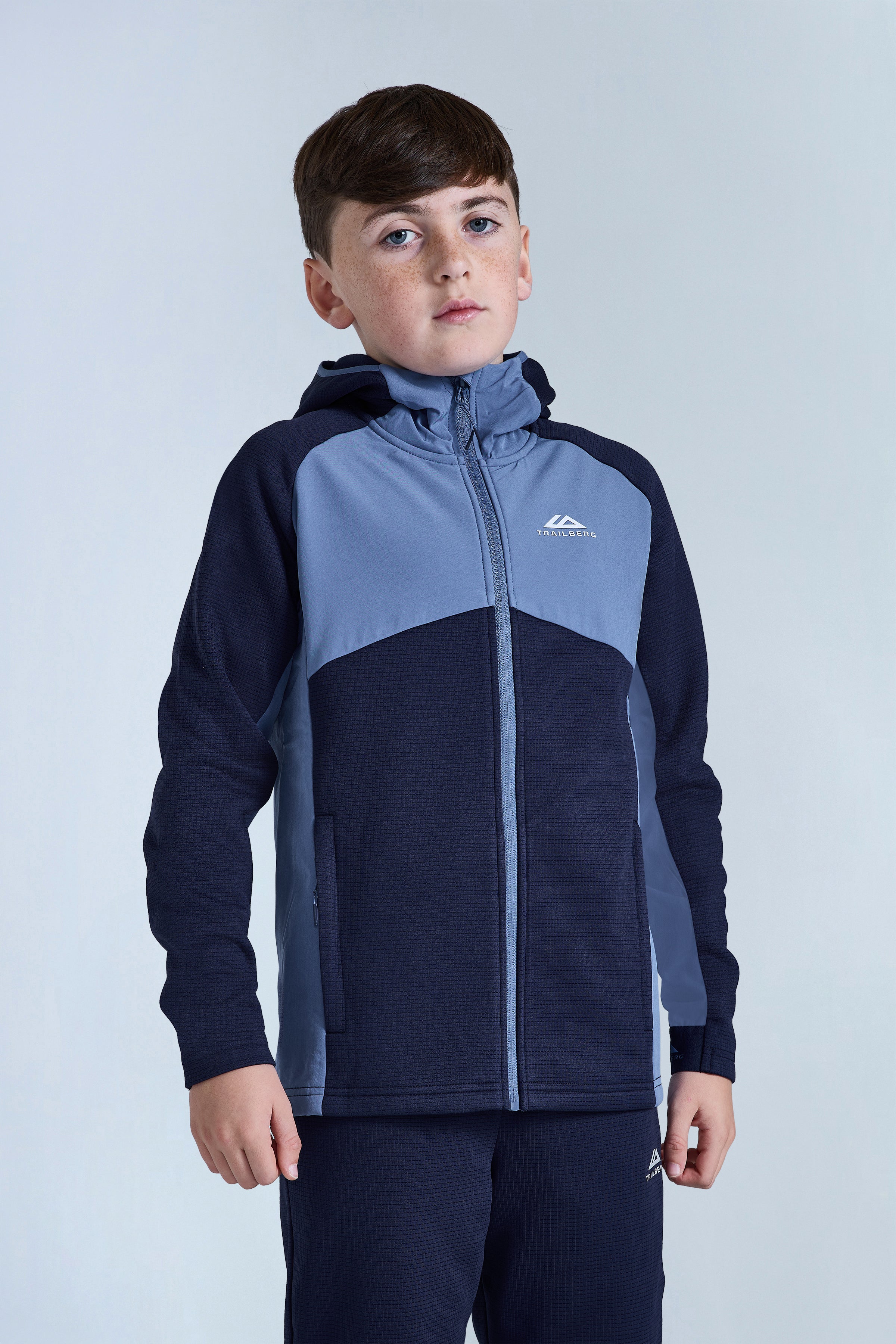 Boys Ice Gridded Fleece Hood - Navy Blue/Blue Essence