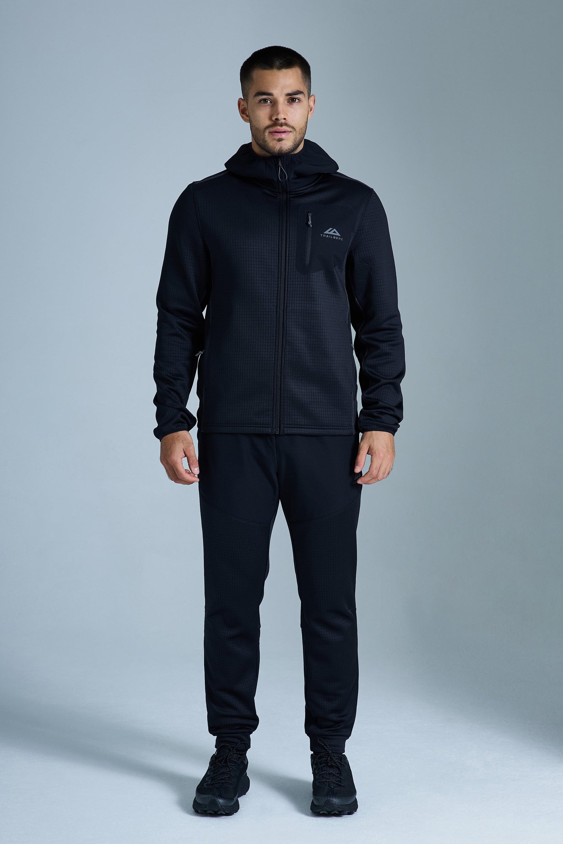 District Gridded Fleece Tracksuit - Black/Volcano Grey