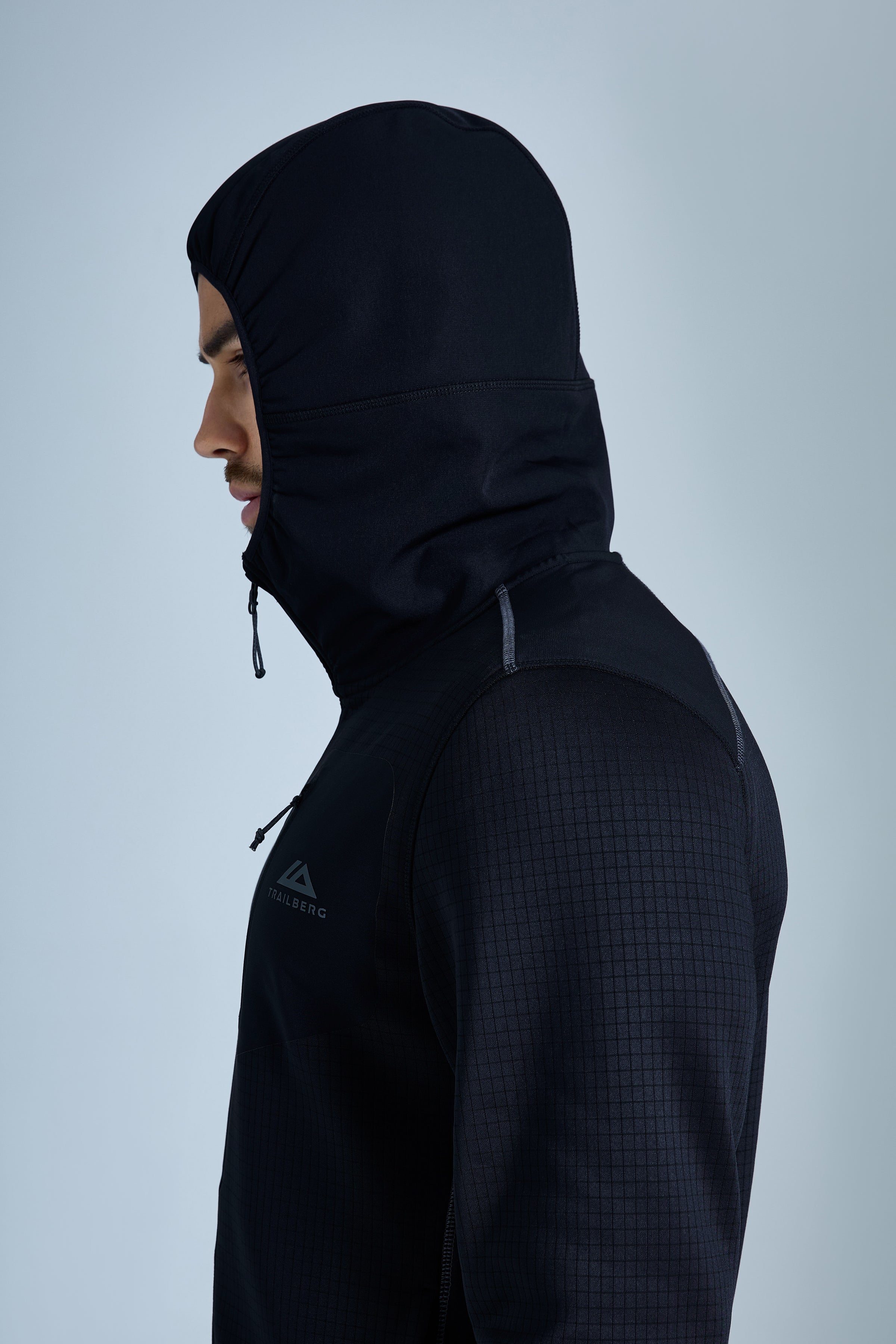 District Gridded Fleece Hood - Black/Volcano Grey