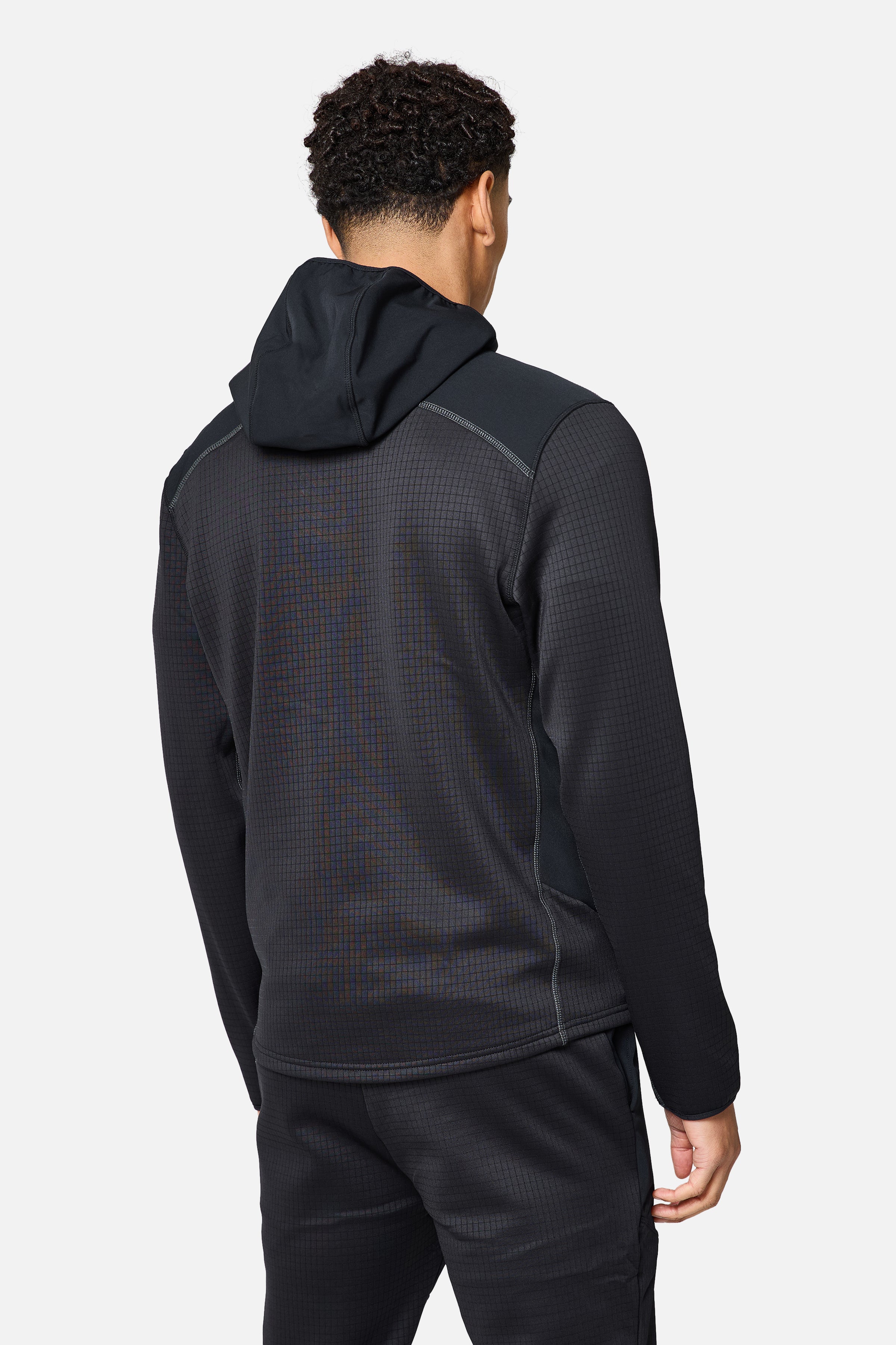 District Gridded Fleece Hood - Black/Volcano Grey