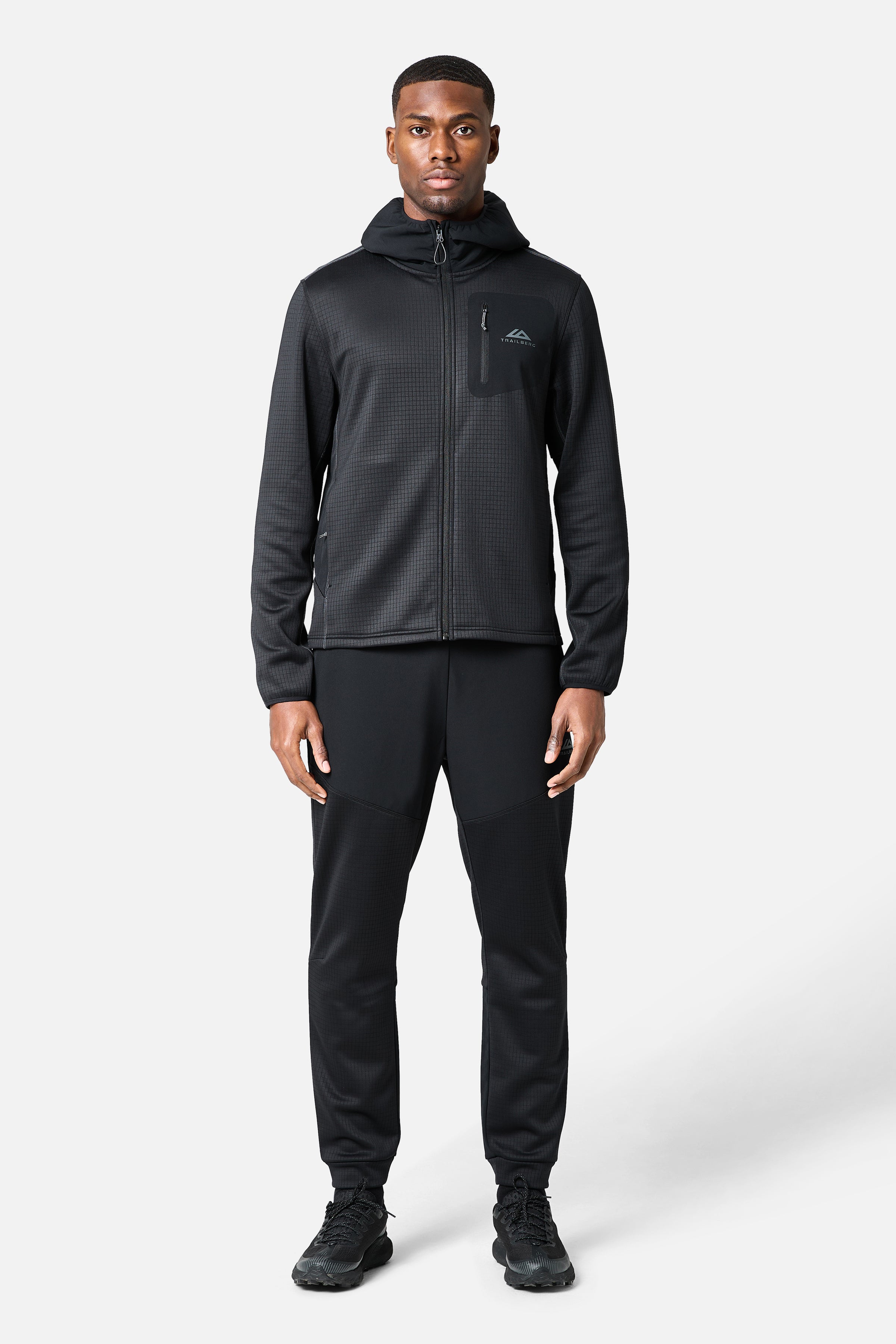 District Gridded Fleece Tracksuit - Black/Volcano Grey