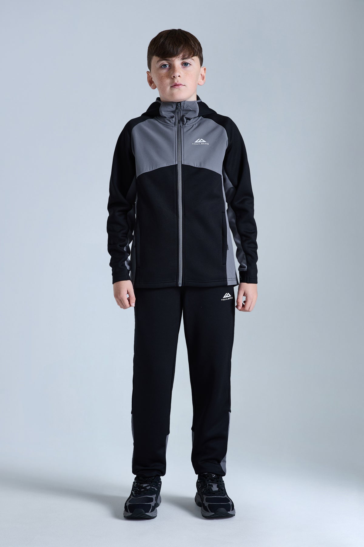 Boys Ice Gridded Fleece Tracksuit - Black/Urban Smoke