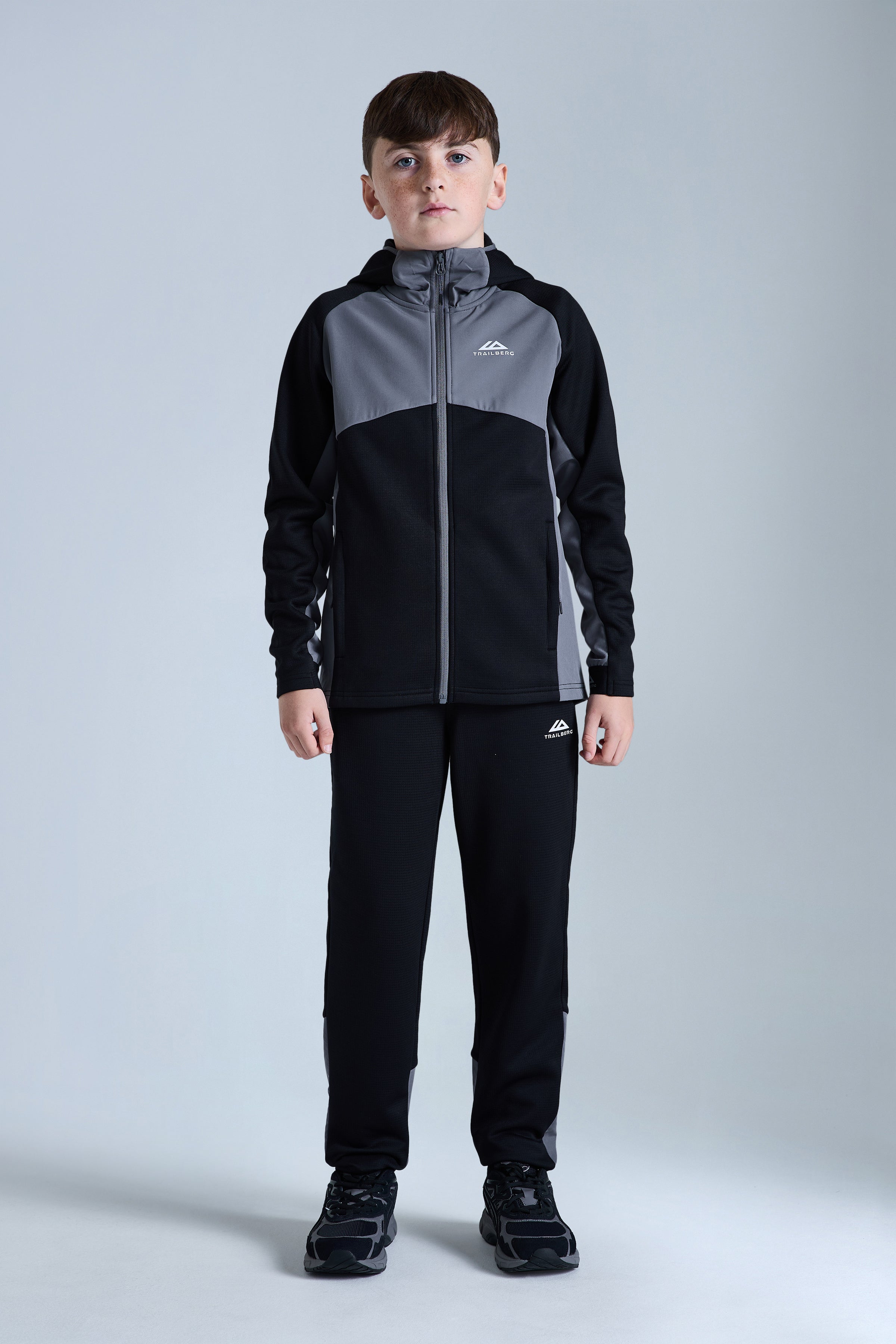 Boys Ice Gridded Fleece Tracksuit - Black/Urban Smoke