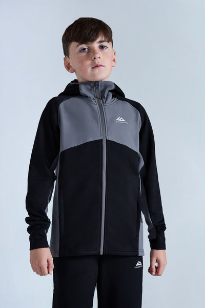 Boys Ice Gridded Fleece Hood - Black/Urban Smoke