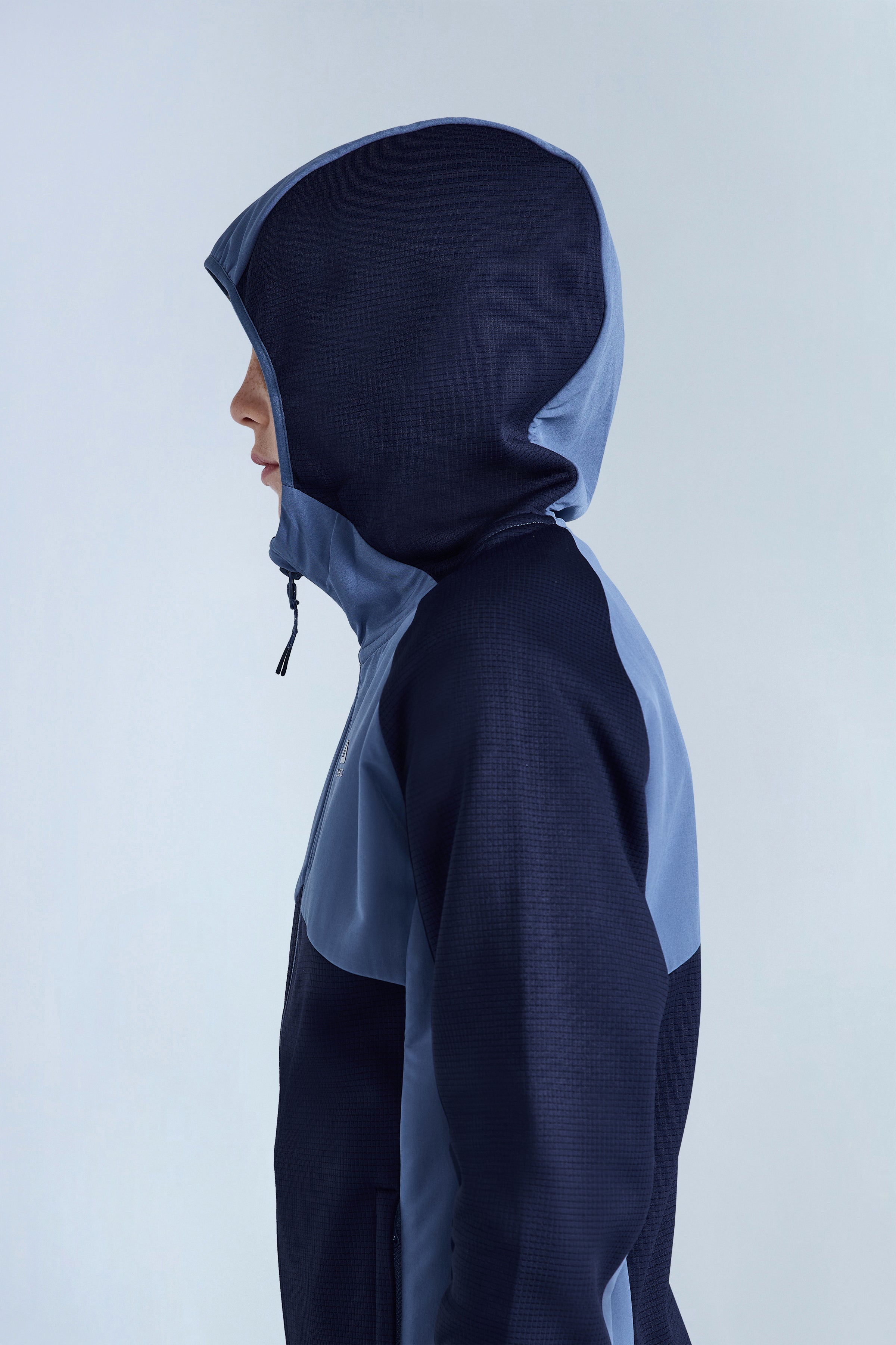 Boys Ice Gridded Fleece Hood - Navy Blue/Blue Essence