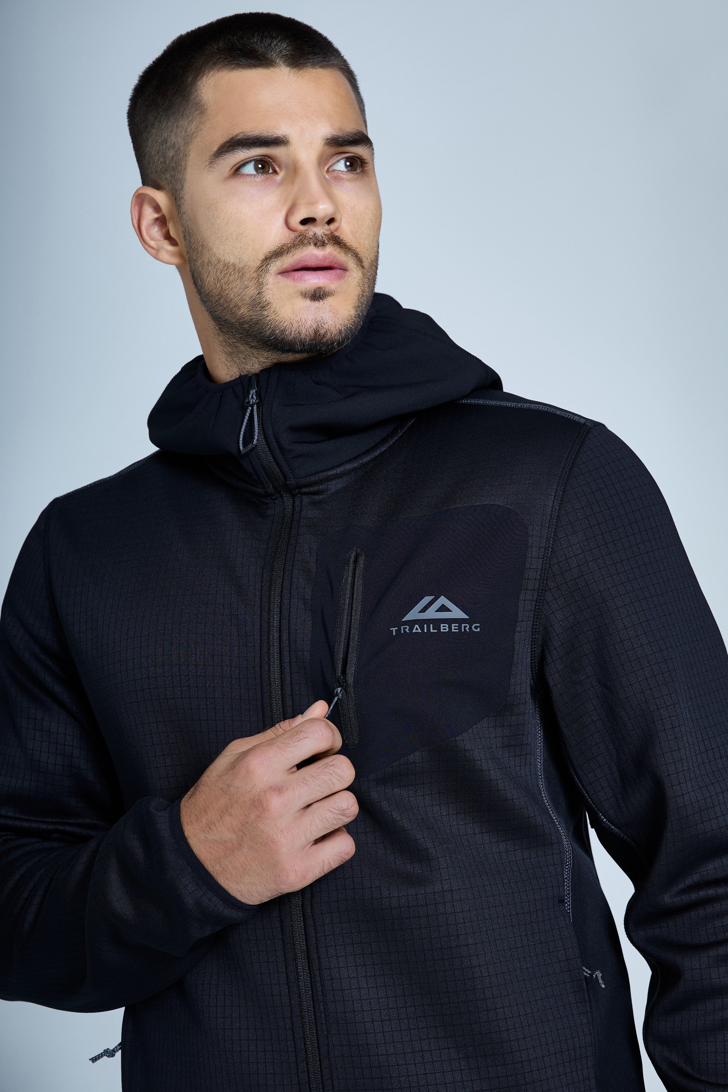 District Gridded Fleece Hood - Black/Volcano Grey