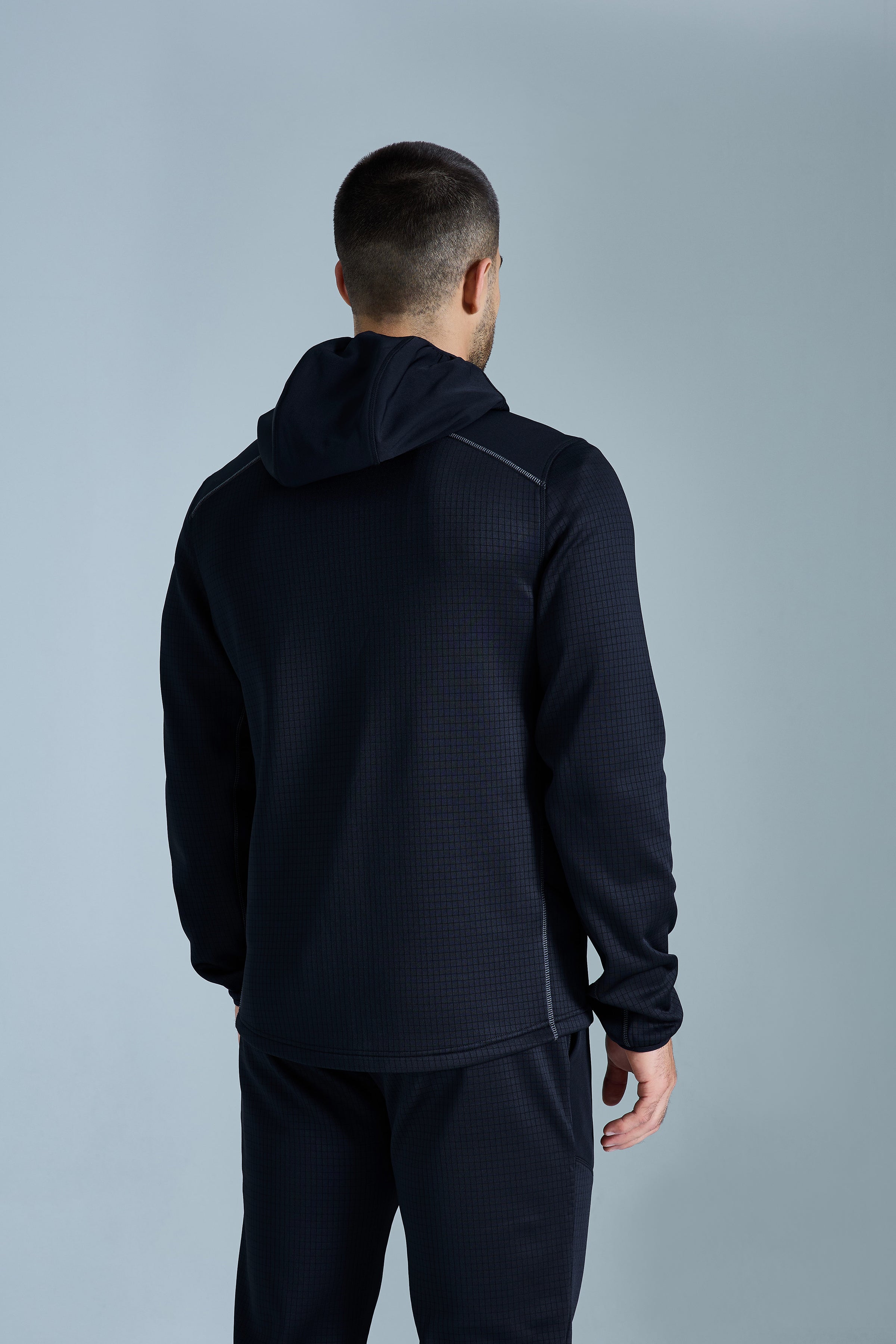 District Gridded Fleece Hood - Black/Volcano Grey