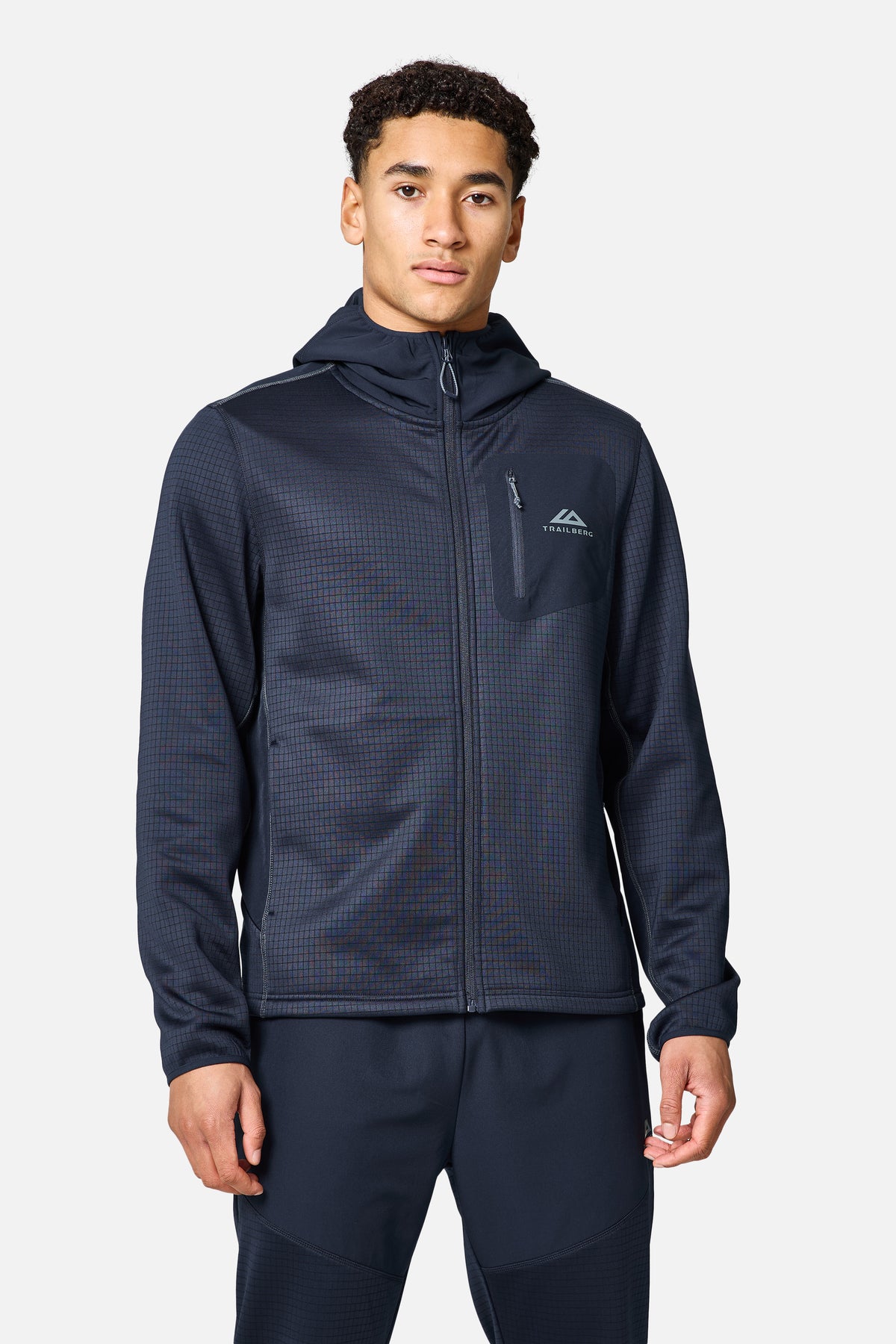 District Gridded Fleece Hood Deep Ocean Storm
