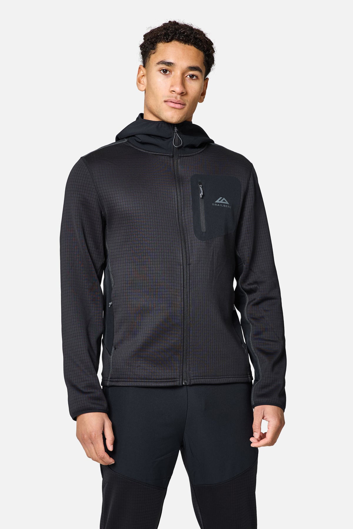 District Gridded Fleece Hood Black Volcano