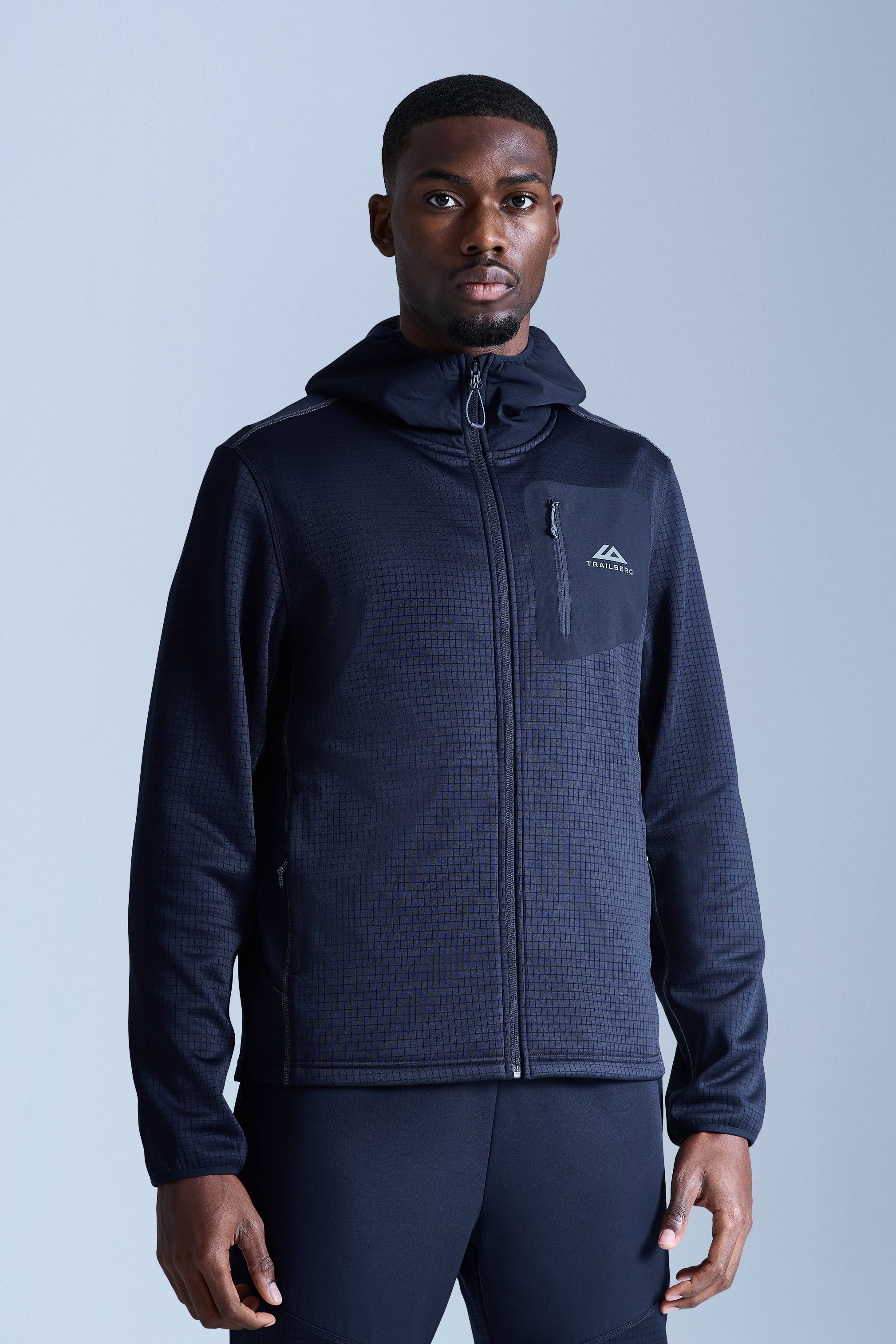 District Gridded Fleece Hood - Deep Ocean/Storm Grey
