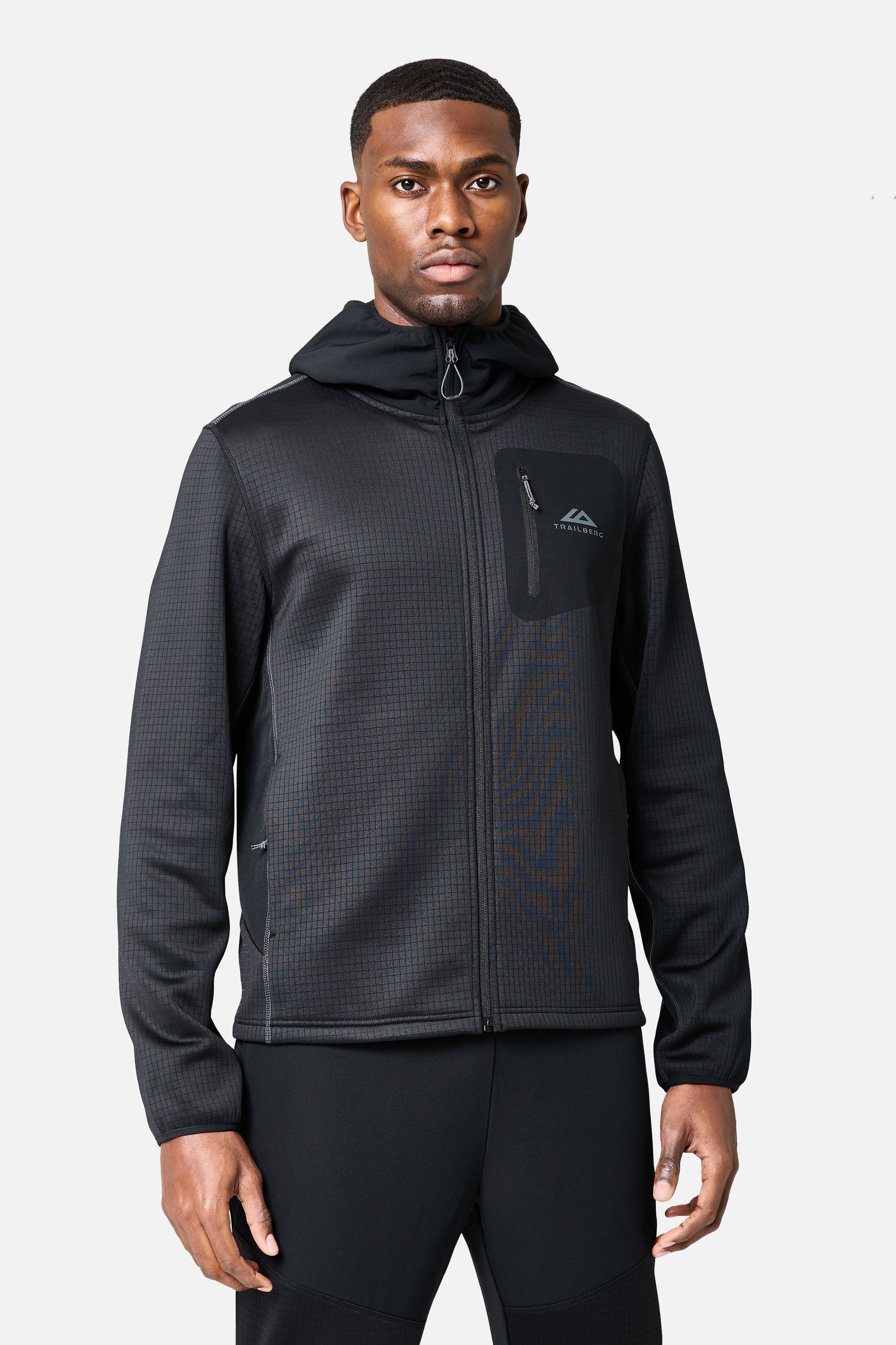 District Gridded Fleece Hood - Black/Volcano Grey