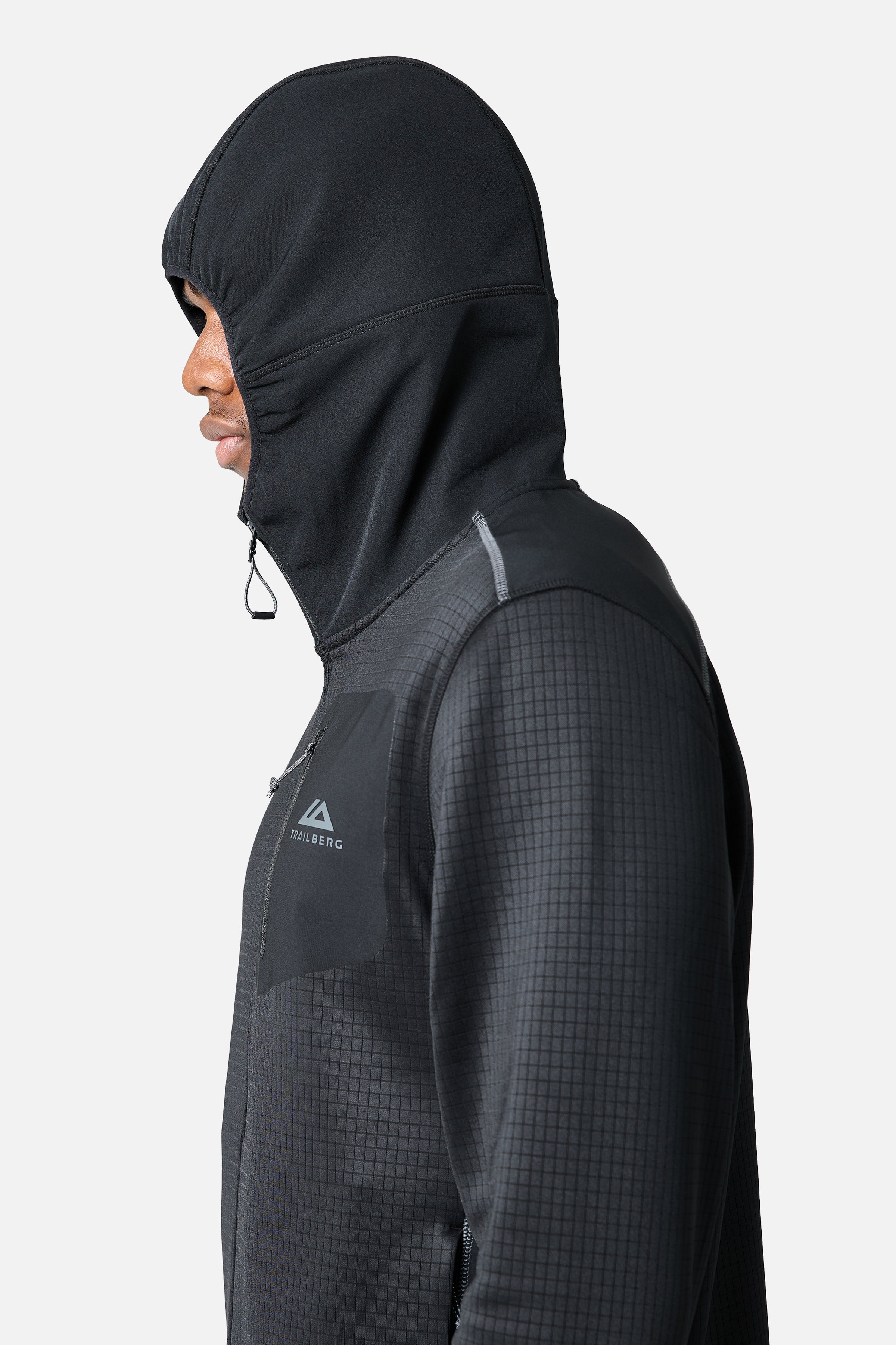 District Gridded Fleece Hood - Black/Volcano Grey
