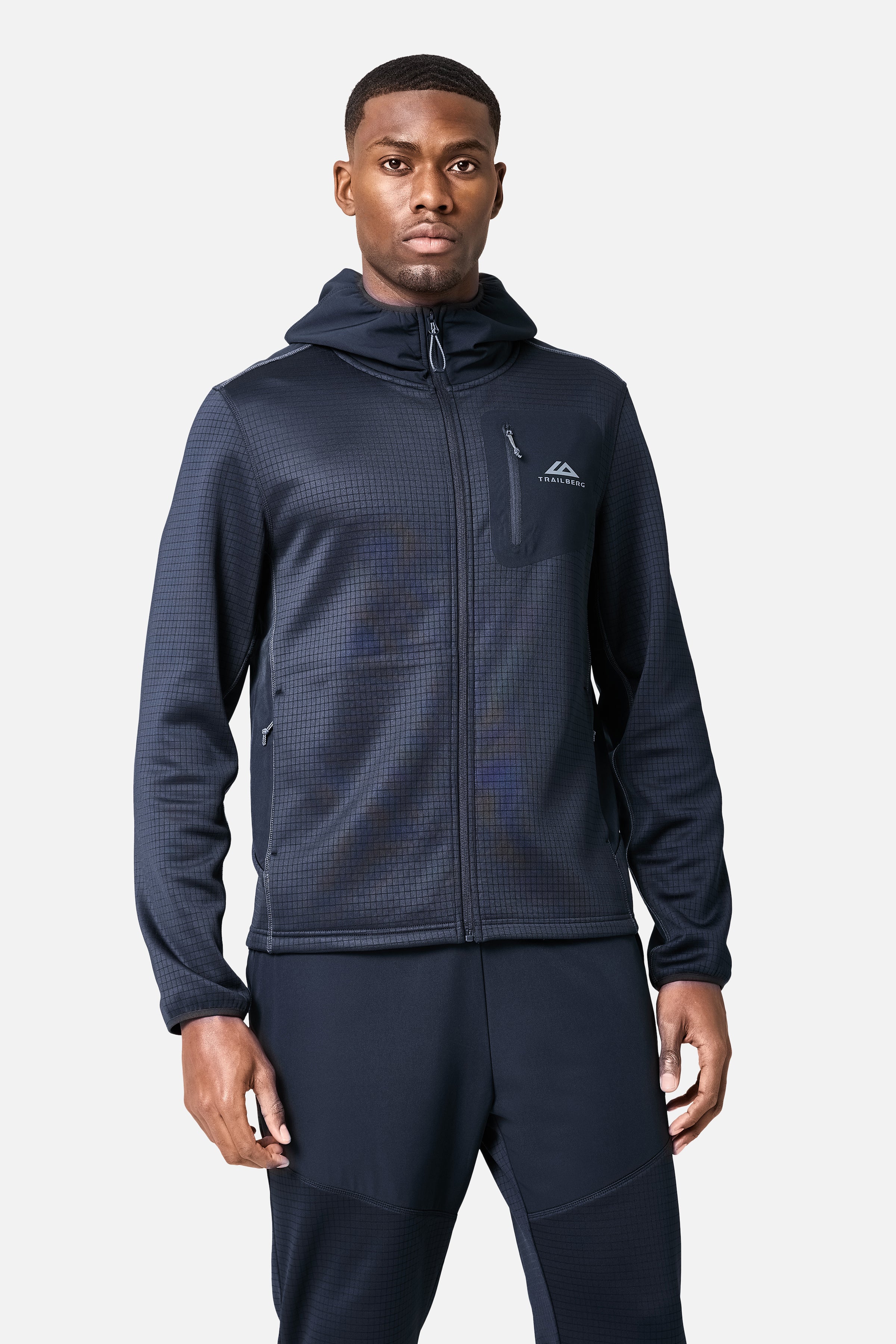 District Gridded Fleece Hood - Deep Ocean/Storm Grey