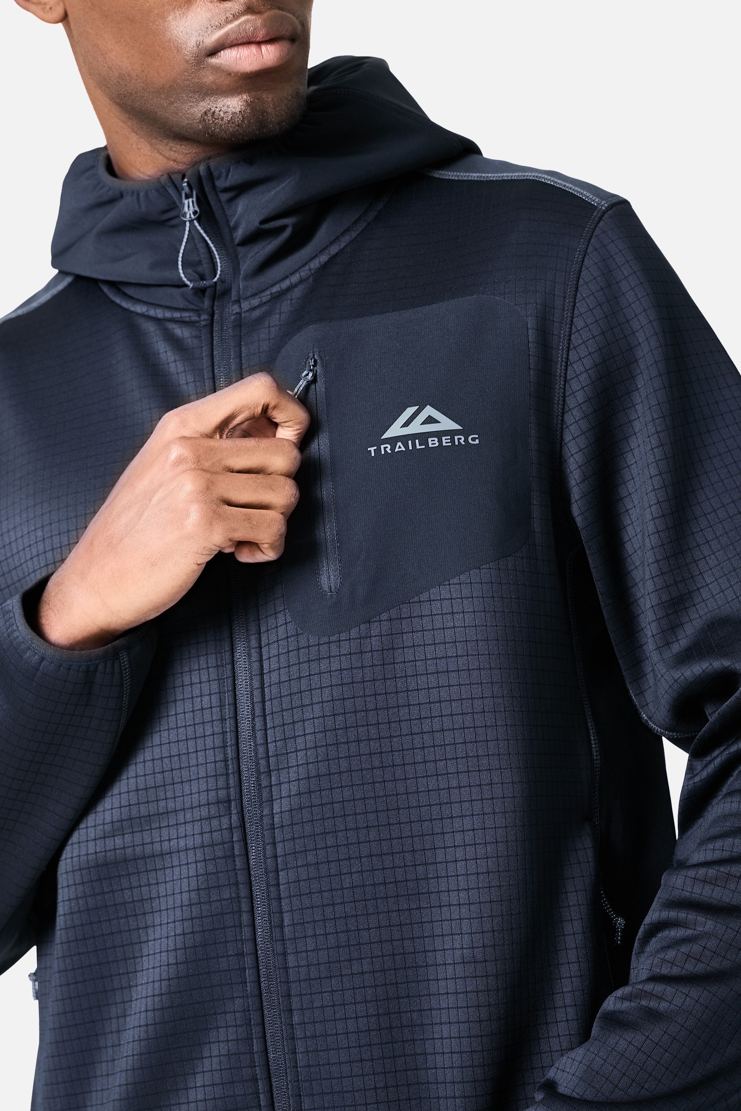District Gridded Fleece Hood - Deep Ocean/Storm Grey