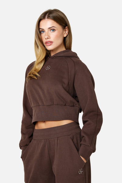 Womens Sculpt Fleece Cropped Hood - Bitter Chocolate