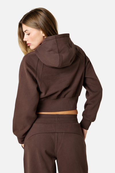Womens Sculpt Fleece Cropped Hood - Bitter Chocolate