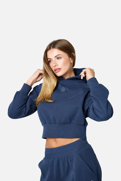 Womens Sculpt Fleece Cropped Hood - Storm Blue