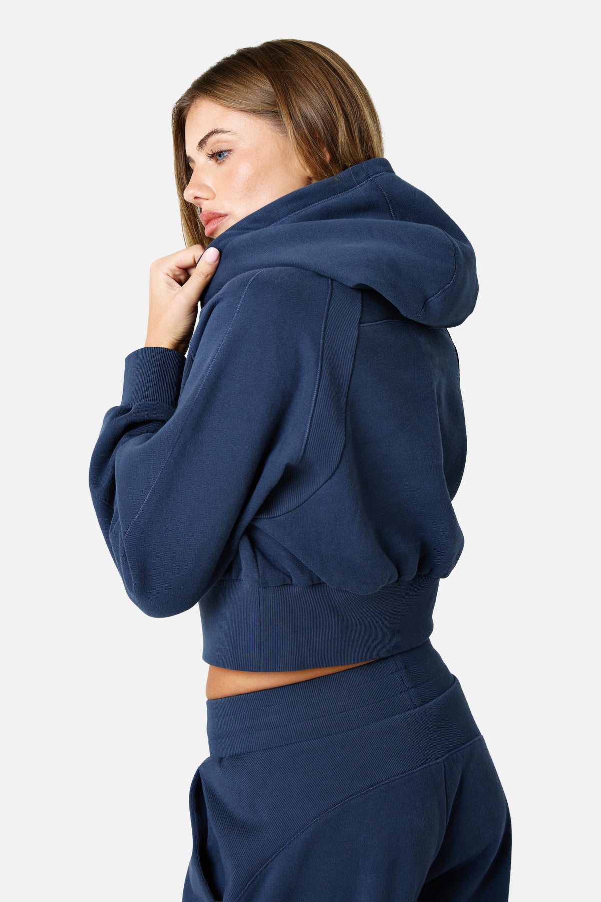 Womens Sculpt Fleece Cropped Hood - Storm Blue